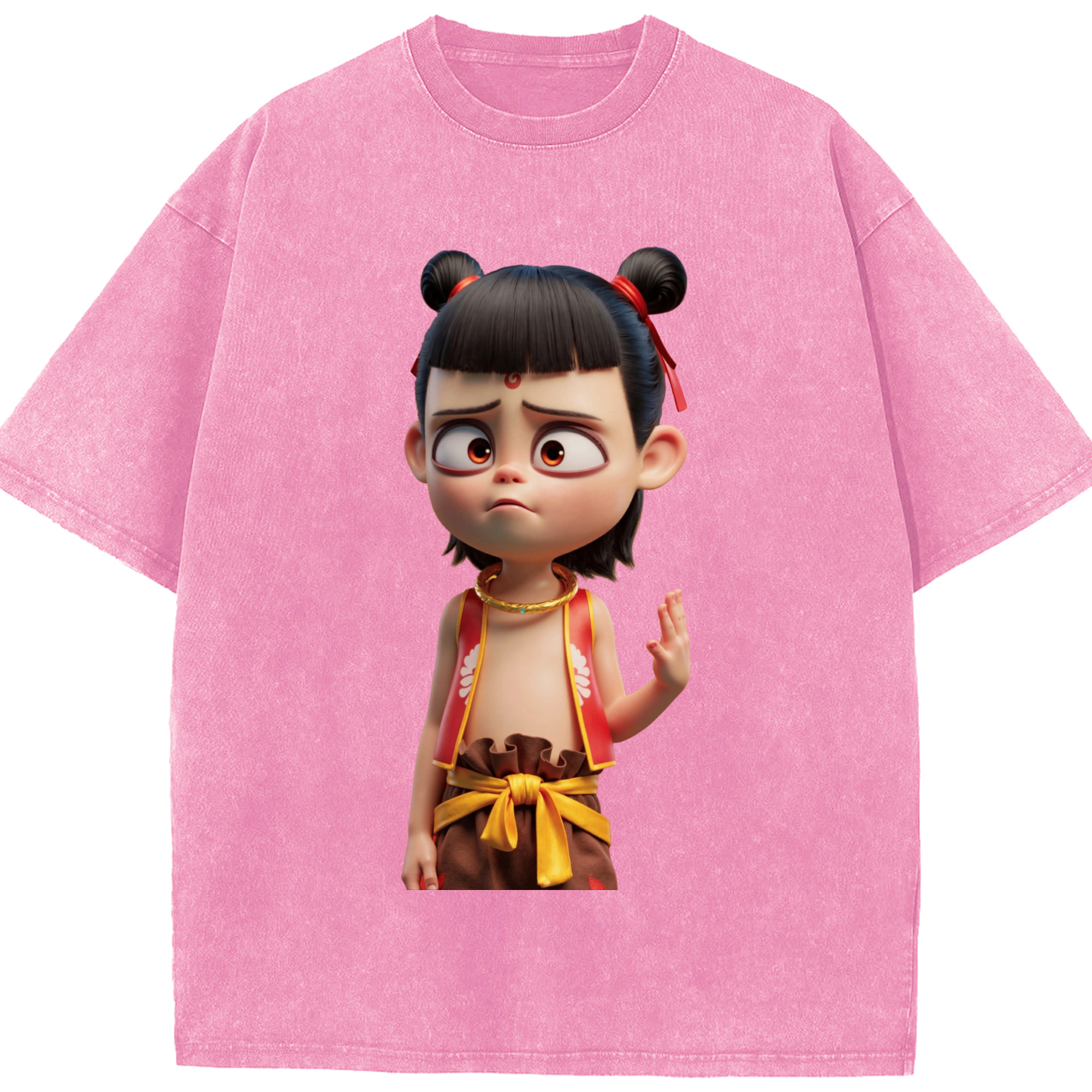（画像用） Ne Zha 2 ナタ 魔童の大暴れ 綿100% ヴィンテージ風 半袖Tシャツ（フロントプリント）
